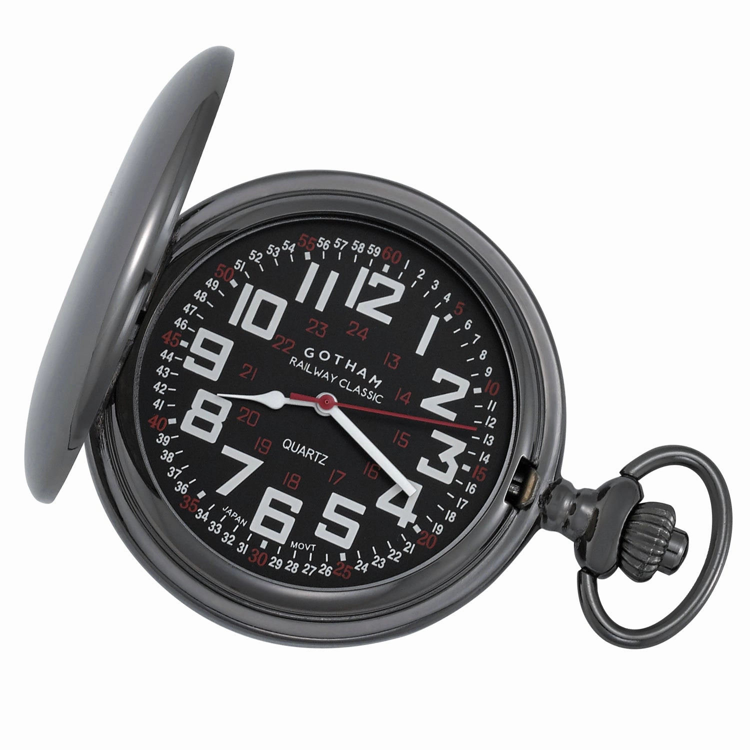 Gotham Men's Classic Railroad Design Polished Finish Covered Analog Quartz Pocket Watch # GWC15044BBK