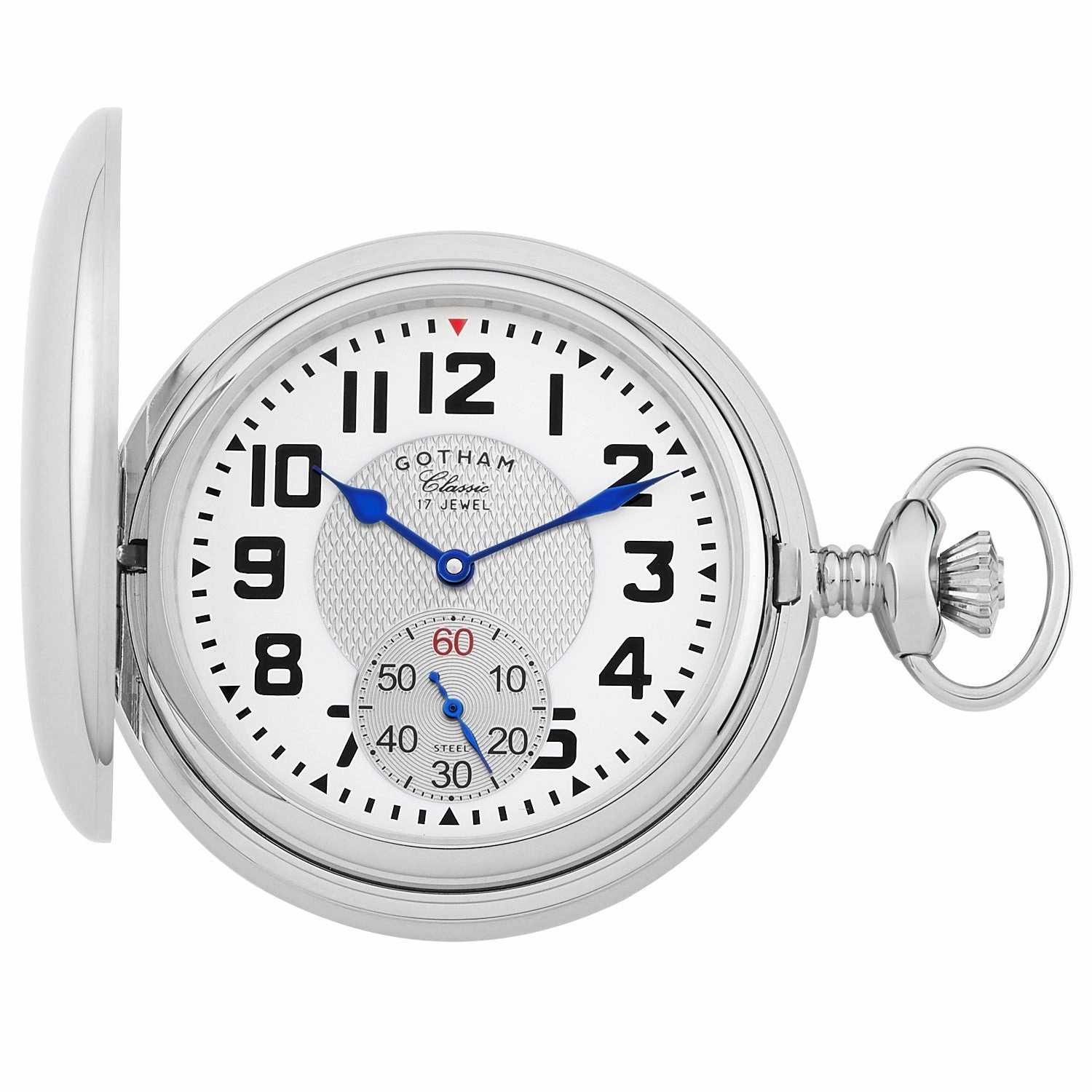 Gotham Men's Classic Silver-Tone Polished Case Double Hunter 17 Jewel Mechanical Pocket Watch # GWC18809S