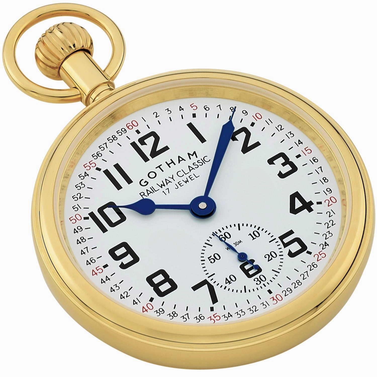 Gotham Men's Gold Plated Stainless Steel Mechanical Hand Wind Railroad Pocket Watch # GWC14111G