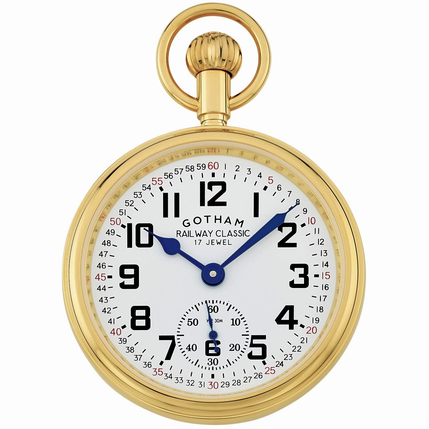 Gotham Men's Gold Plated Stainless Steel Mechanical Hand Wind Railroad Pocket Watch # GWC14111G