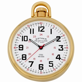 Gotham Men's Gold-Plated Stainless Steel Mechanical Hand Wind Railroad Style Pocket Watch # GWC14106G