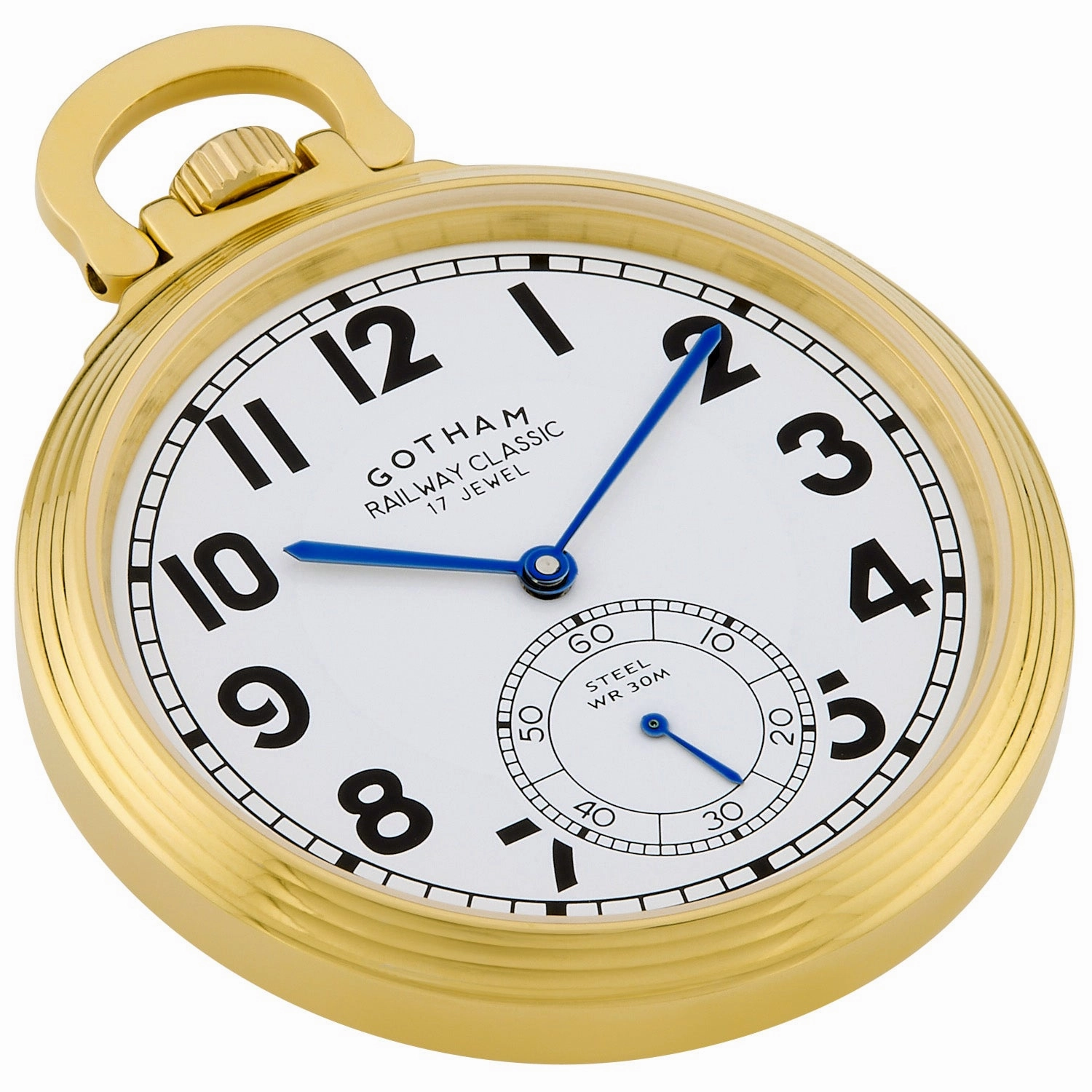 Gotham Men's Gold Plated Stainless Steel Mechanical Hand Wind Railway Classic Nostalgia Series Pocket Watch # GWC14114G