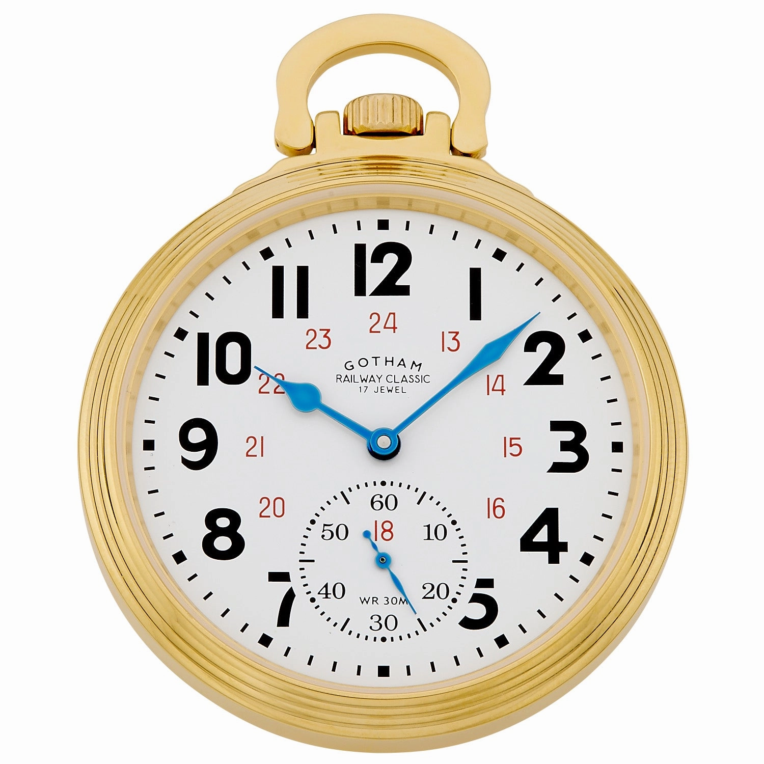 Gotham Men's Gold Plated Stainless Steel Mechanical Hand Wind Railway Classic Nostalgia Series Pocket Watch # GWC14116G
