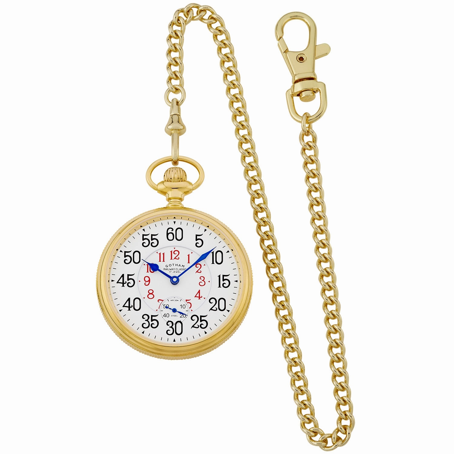 Gotham Men's Gold Plated Stainless Steel Mechanical Hand Wind Railway Classic Nostalgia Series Pocket Watch # GWC14124G