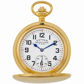 Gotham Men's Gold-Tone Railroad Style Double Hunter 17 Jewel Mechanical Pocket Watch # GWC18806G