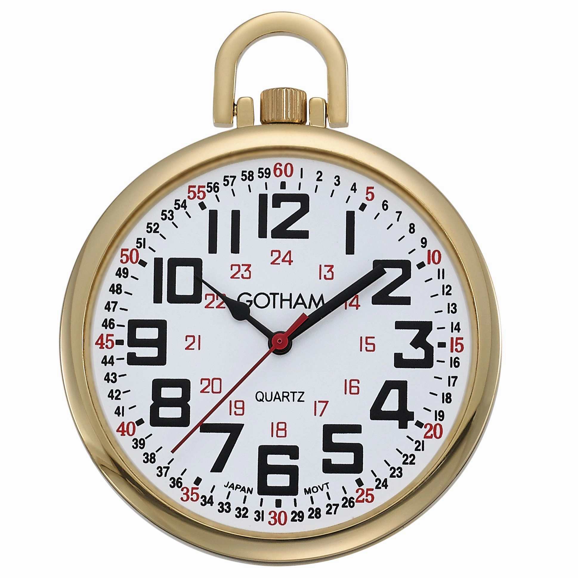 Gotham Men's Gold-Tone Slim Railroad 24 Hour Open Face Quartz Pocket Watch # GWC15029G