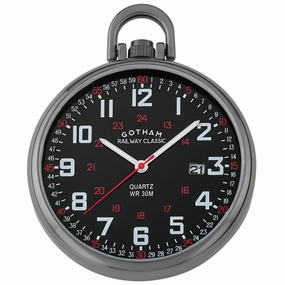 Gotham Men's Gun-Plated Stainless Steel Analog Quartz Date Railroad Style Pocket Watch # GWC14107BBK