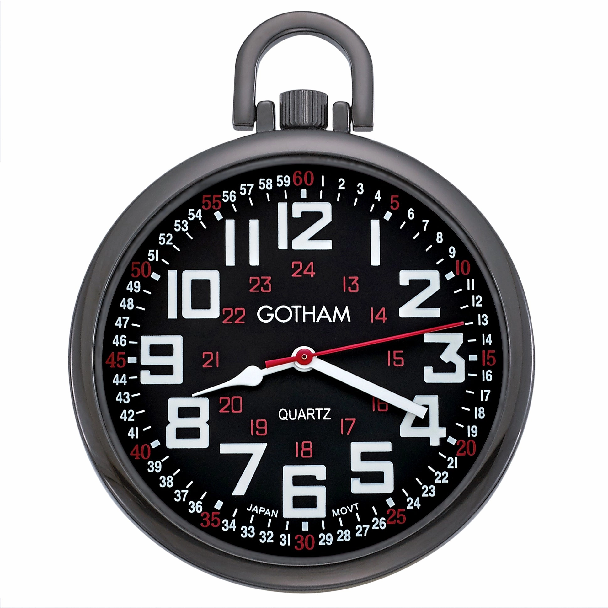 Gotham Men's Gun-Tone Slim Railroad 24 Hour Open Face Quartz Pocket Watch # GWC15029BBK
