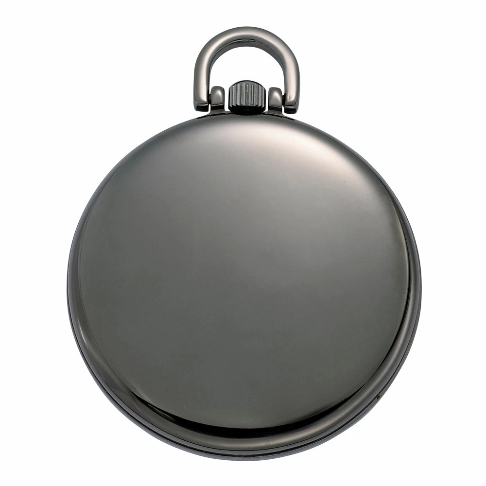 Gotham Men's Gun-Tone Slim Railroad 24 Hour Open Face Quartz Pocket Watch # GWC15029BBK