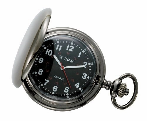 Gotham Men's Gunmetal Black Dial Covered Quartz Pocket Watch # GWC15042BBK