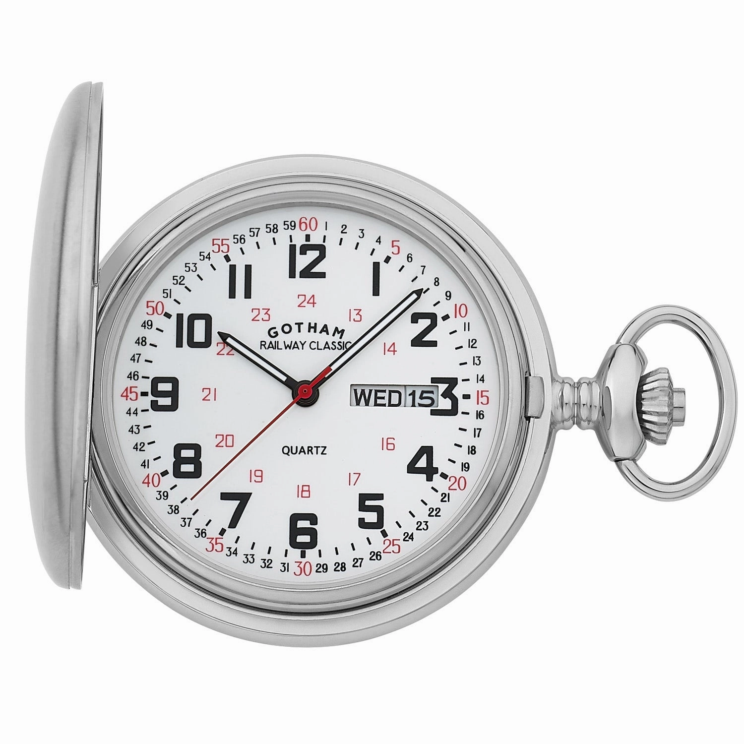 Gotham Men's Railway Classic Stainless Steel Analog Quartz Day/Date Hunter Pocket Watch # GWC14110S