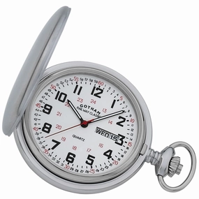 Gotham Men's Railway Classic Stainless Steel Analog Quartz Day/Date Hunter Pocket Watch # GWC14110S