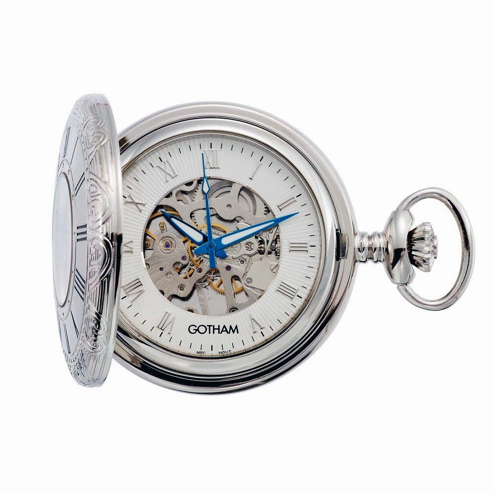 Gotham Men's Silver-Tone 17 Jewel Mechanical Covered Pocket Watch # GWC14036S