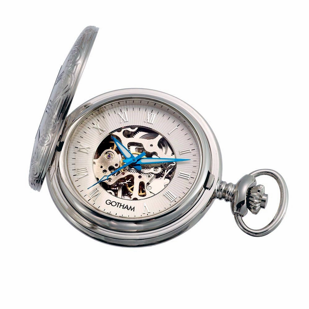 Gotham Men's Silver-Tone 17 Jewel Mechanical Covered Pocket Watch # GWC14036S