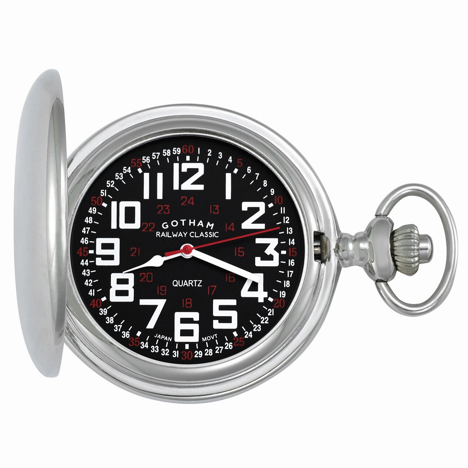 Gotham Men's Silver-Tone Railroad Polished Finish Covered Quartz Pocket Watch # GWC15044SB