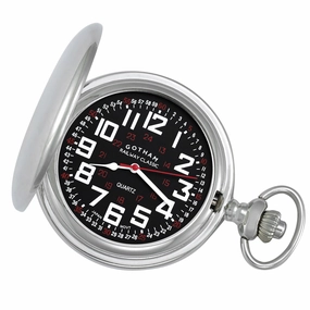Gotham Men's Silver-Tone Railroad Polished Finish Covered Quartz Pocket Watch # GWC15044SB