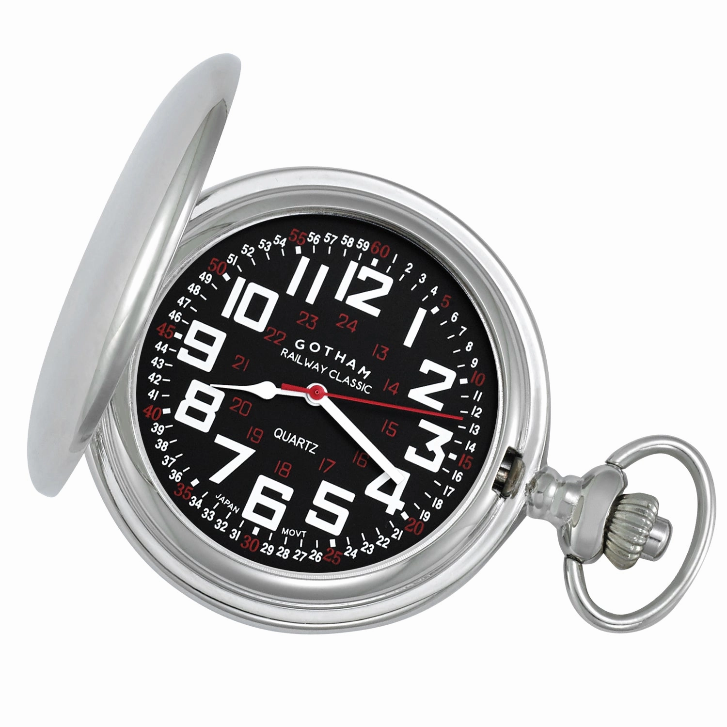 Gotham Men's Silver-Tone Railroad Polished Finish Covered Quartz Pocket Watch # GWC15044SB