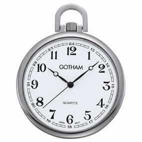 Gotham Men's Silver-Tone Slim Railroad Open Face Quartz Pocket Watch # GWC15028SA