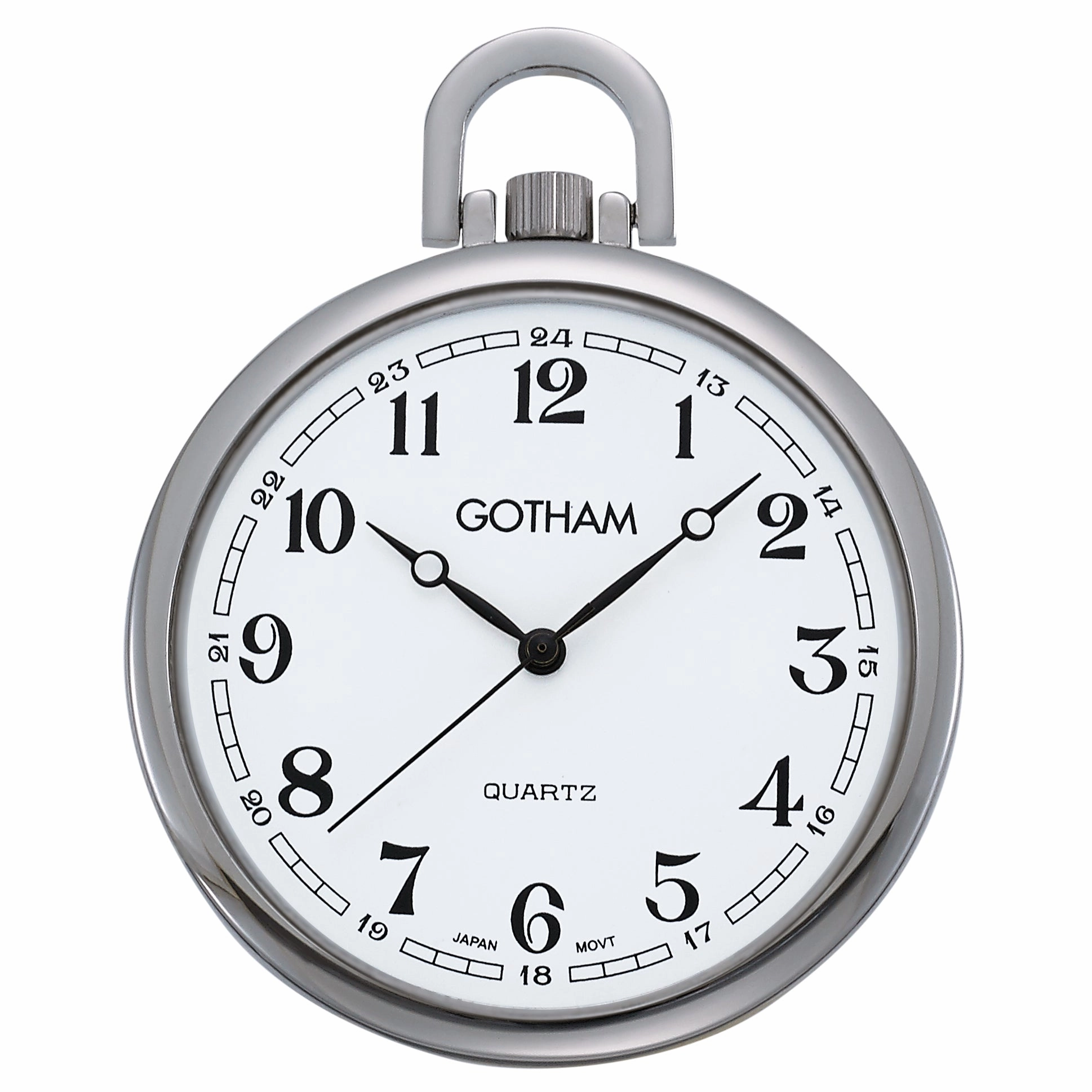 Gotham Men's Silver-Tone Slim Railroad Open Face Quartz Pocket Watch # GWC15028SA