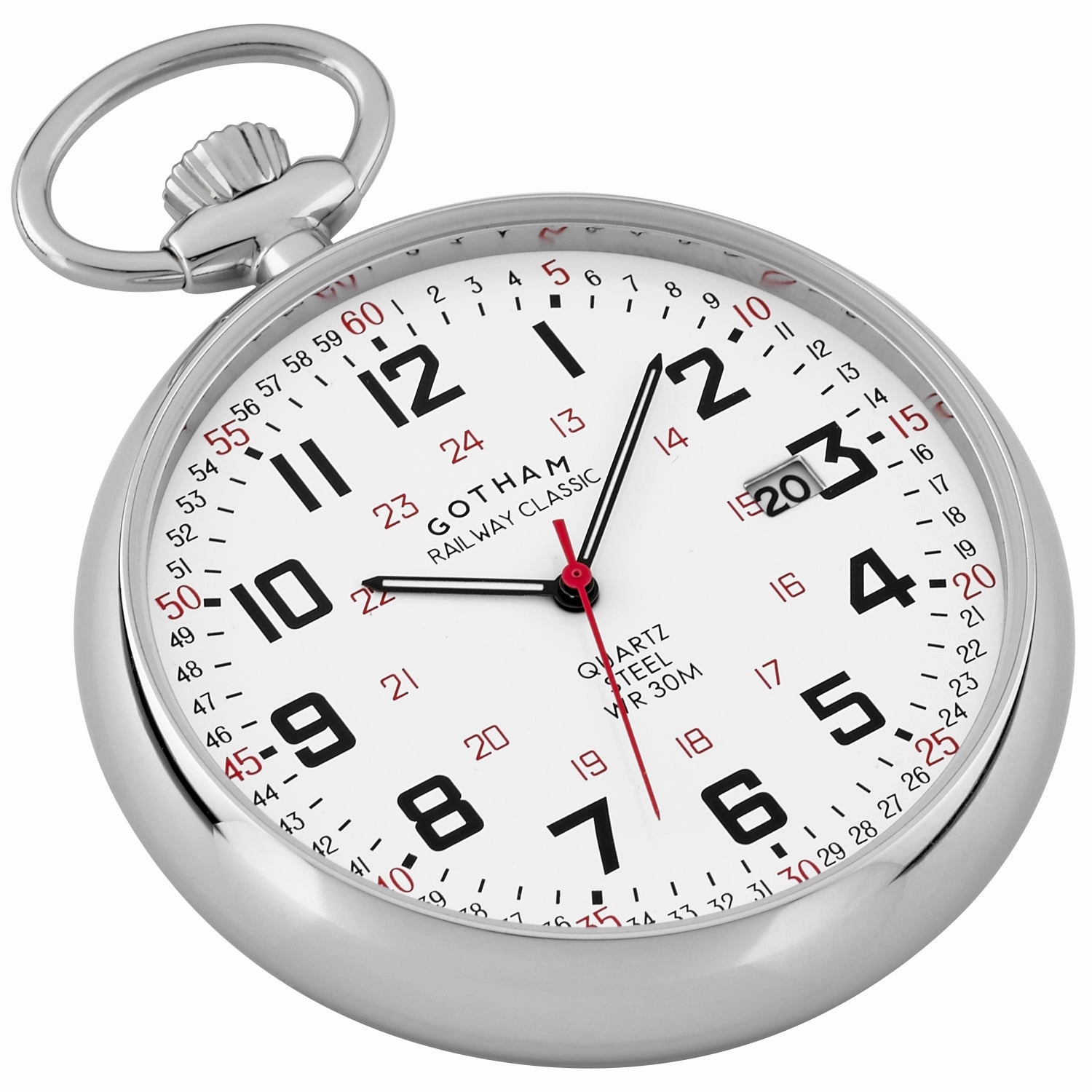 Gotham Men's Stainless Steel 30M WR Analog Quartz Date Railroad Pocket Watch # GWC14105S
