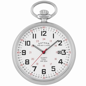 Gotham Men's Stainless Steel 30M WR Analog Quartz Date Railroad Pocket Watch # GWC14105S