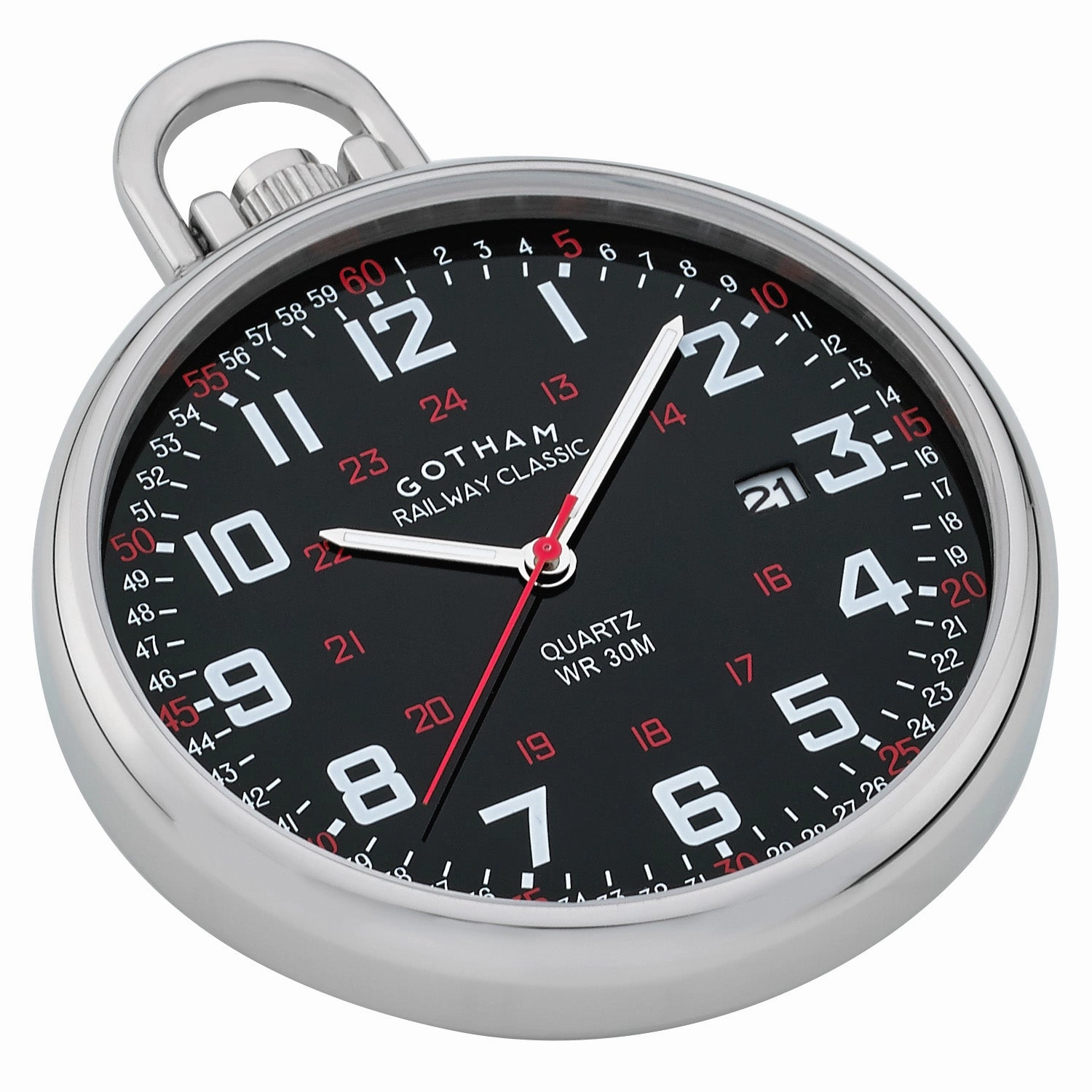 Gotham Men's Stainless Steel Analog Quartz Date Railroad Style Pocket Watch # GWC14107SB