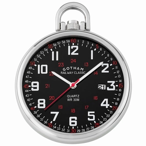 Gotham Men's Stainless Steel Analog Quartz Date Railroad Style Pocket Watch # GWC14107SB