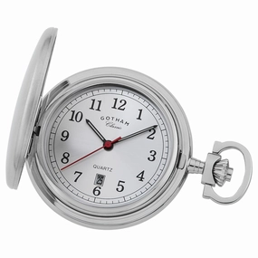 Gotham Men's Stainless Steel Classic Series Brushed Covered Quartz Pocket Watch # GWC14125S