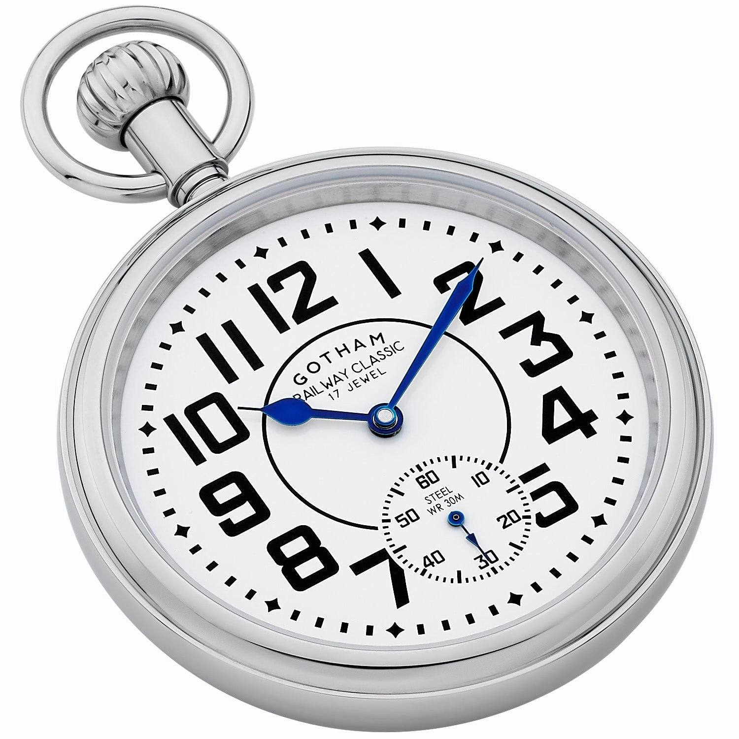 Gotham Men's Stainless Steel Mechanical Hand Wind Railroad Pocket Watch # GWC14102S