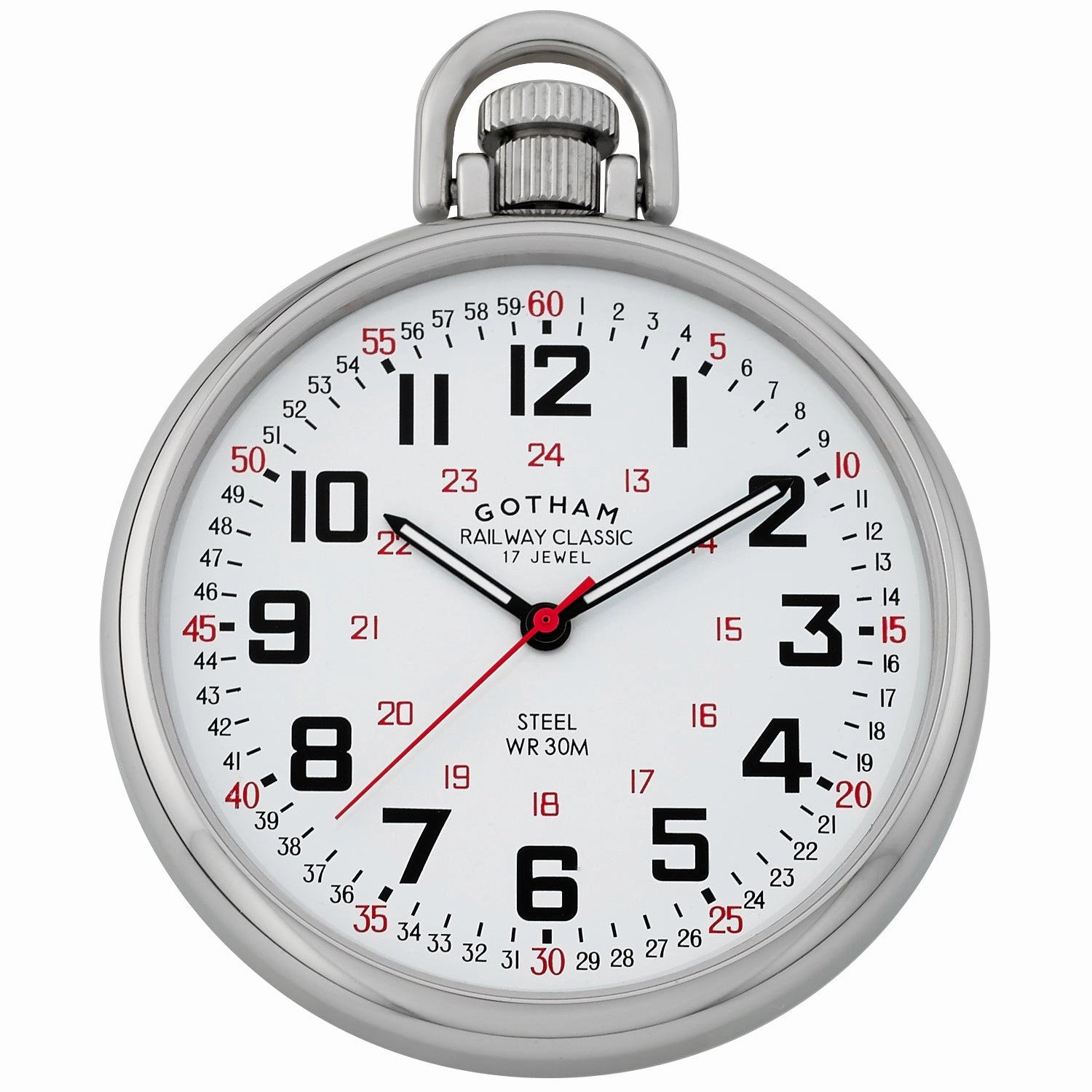 Gotham Men's Stainless Steel Mechanical Hand Wind Railroad Style Pocket Watch # GWC14106S