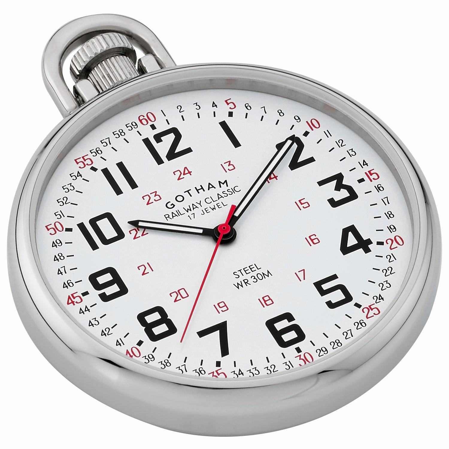 Gotham Men's Stainless Steel Mechanical Hand Wind Railroad Style Pocket Watch # GWC14106S