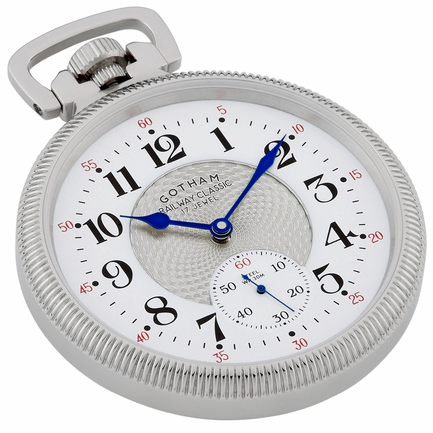 Gotham Men's Stainless Steel Mechanical Hand Wind Railway Classic Nostalgia Series Pocket Watch # GWC14113S