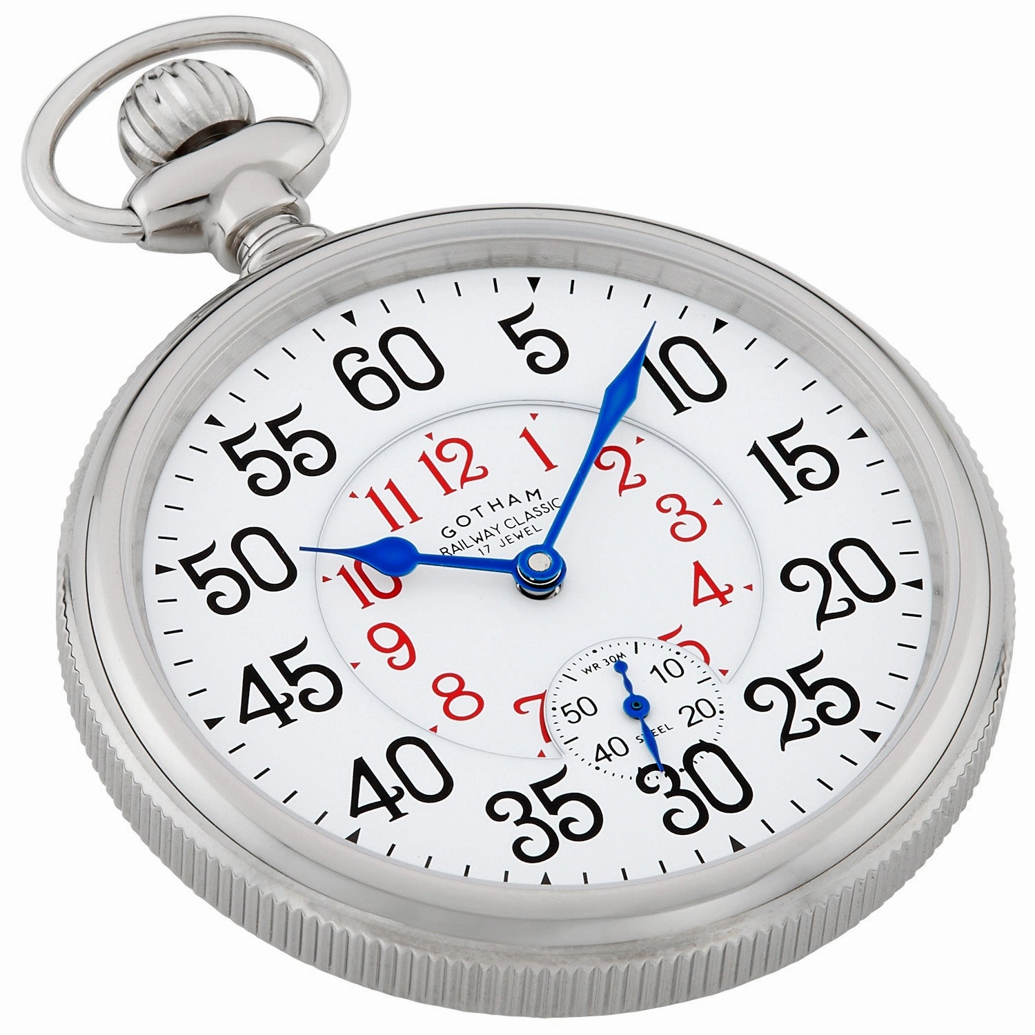 Gotham Men's Stainless Steel Mechanical Hand Wind Railway Classic Nostalgia Series Pocket Watch # GWC14124S
