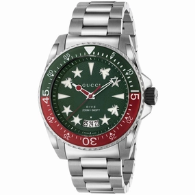 Gucci Men's Watch - Dive Quartz Green Dial Silver Tone Steel Bracelet | YA136222