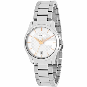 Gucci Women's Watch - G-Timeless Quartz White Dial Silver Steel Bracelet | YA126523