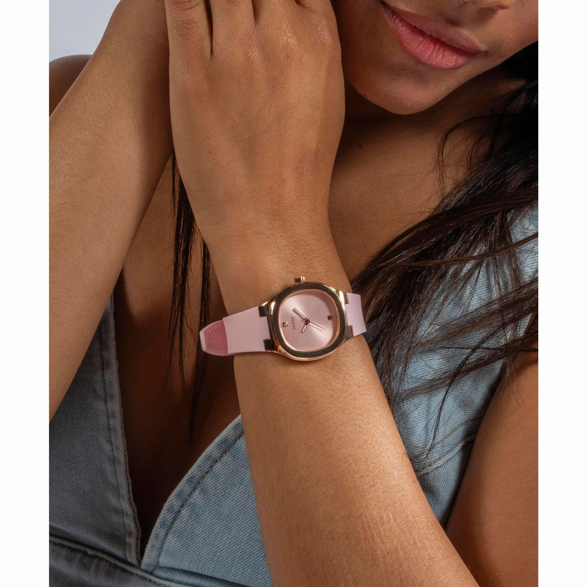 Guess Eve Dress Pink Rose Gold Tone Watch GW0658L2