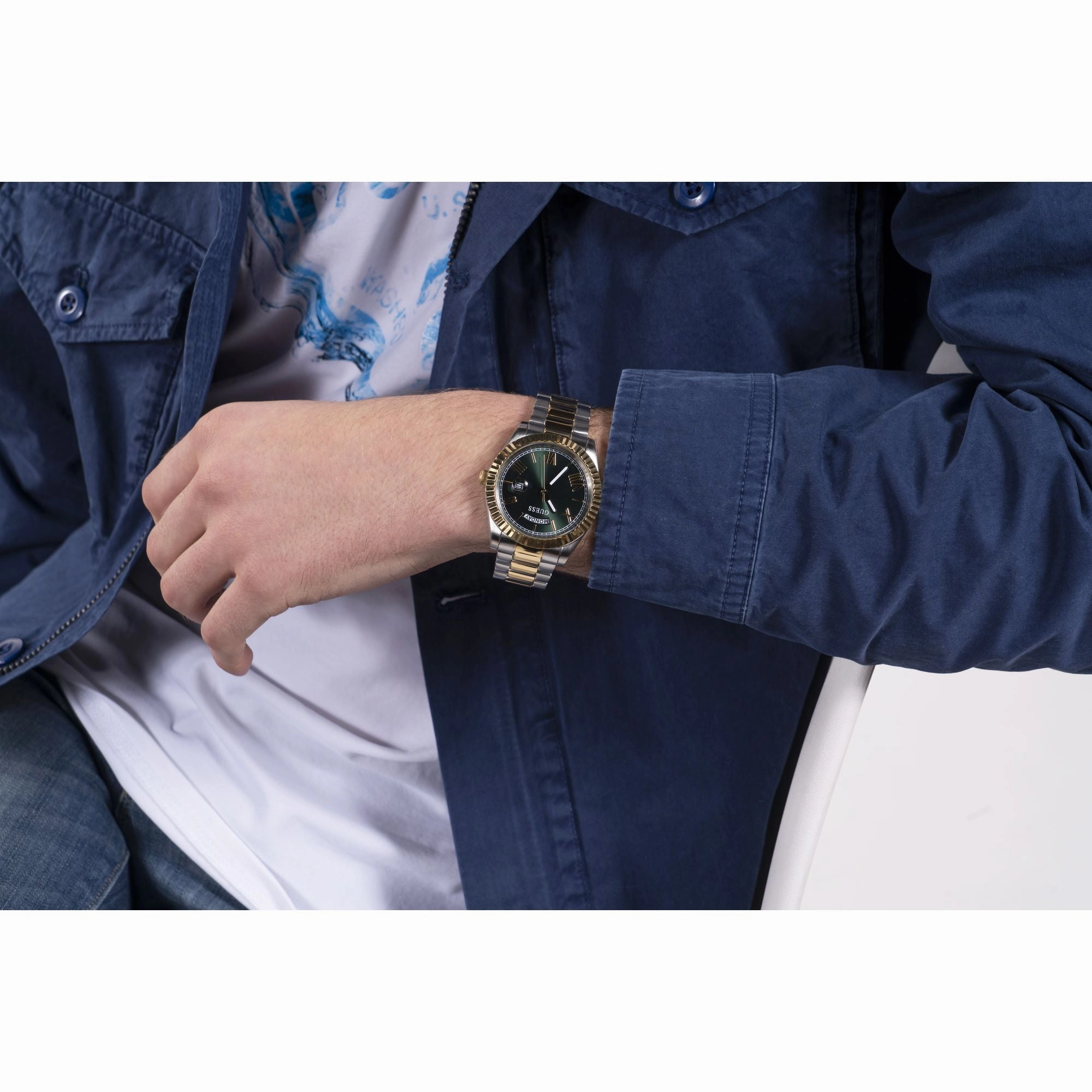 Guess Gold Green Connoisseur Day-Date Watch GW0265G8