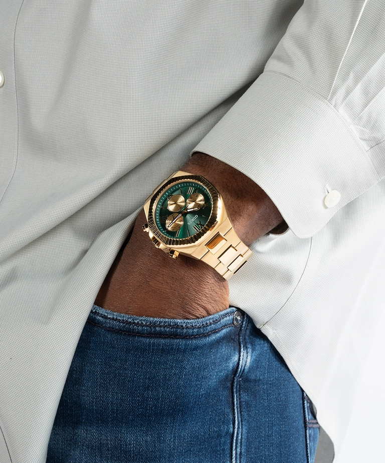 Guess Gold Green Dial Gold Bracelet Watch GW0703G2