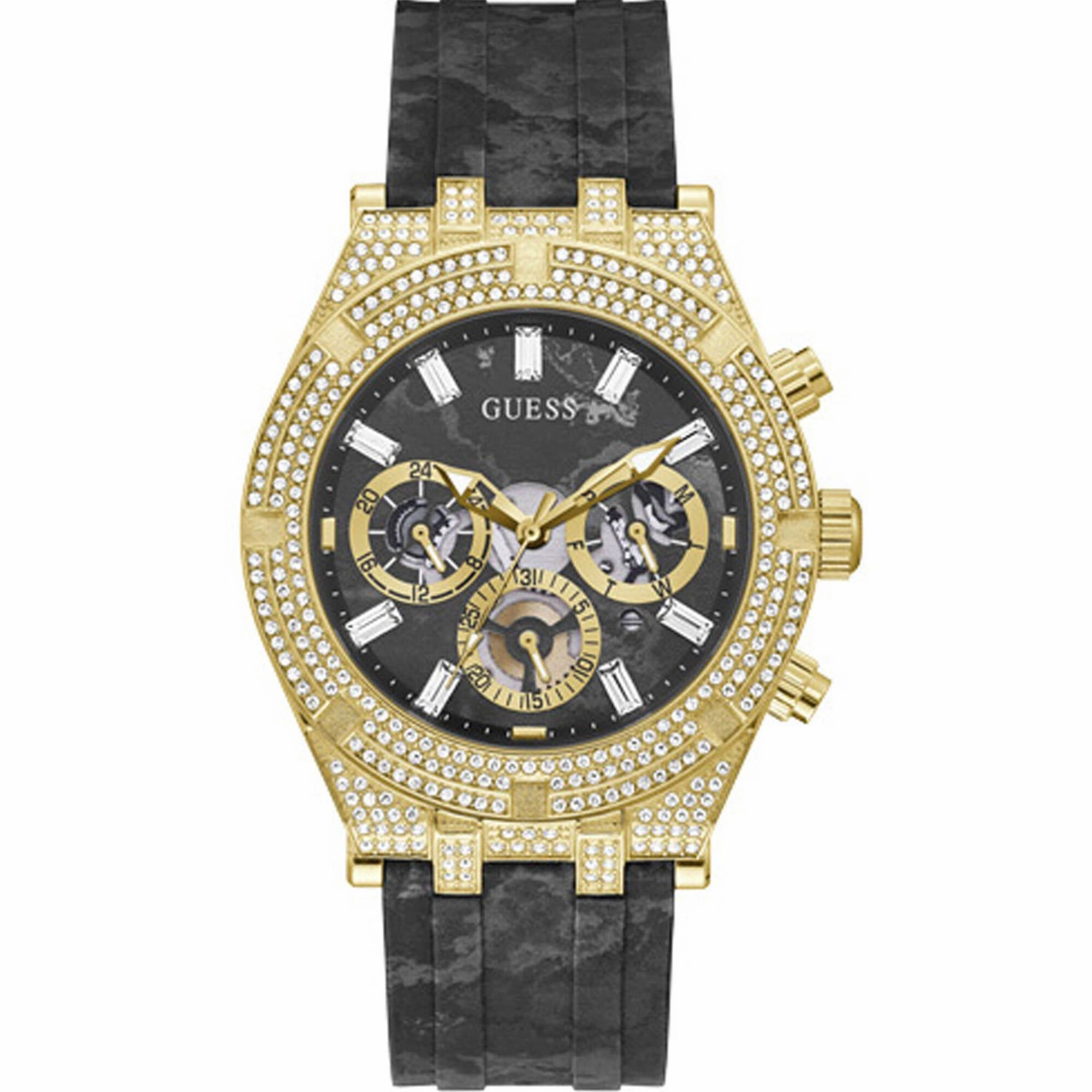 Guess Men's Watch - Classic Quartz Day-Date Display Black Rubber Strap | GW0418G2