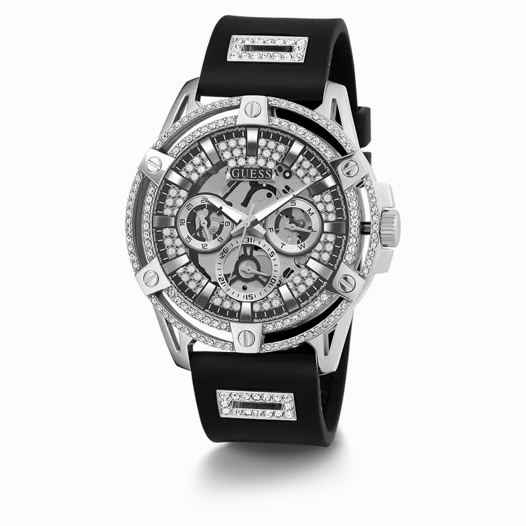 Guess Mens Black Silver Tone Multi-function Watch GW0537G1