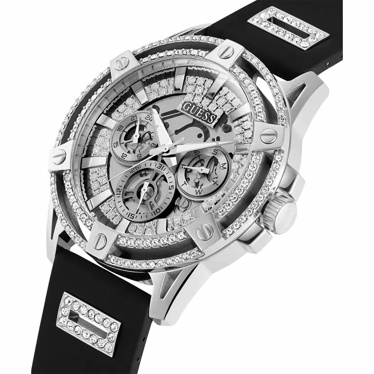 Guess Mens Black Silver Tone Multi-function Watch GW0537G1