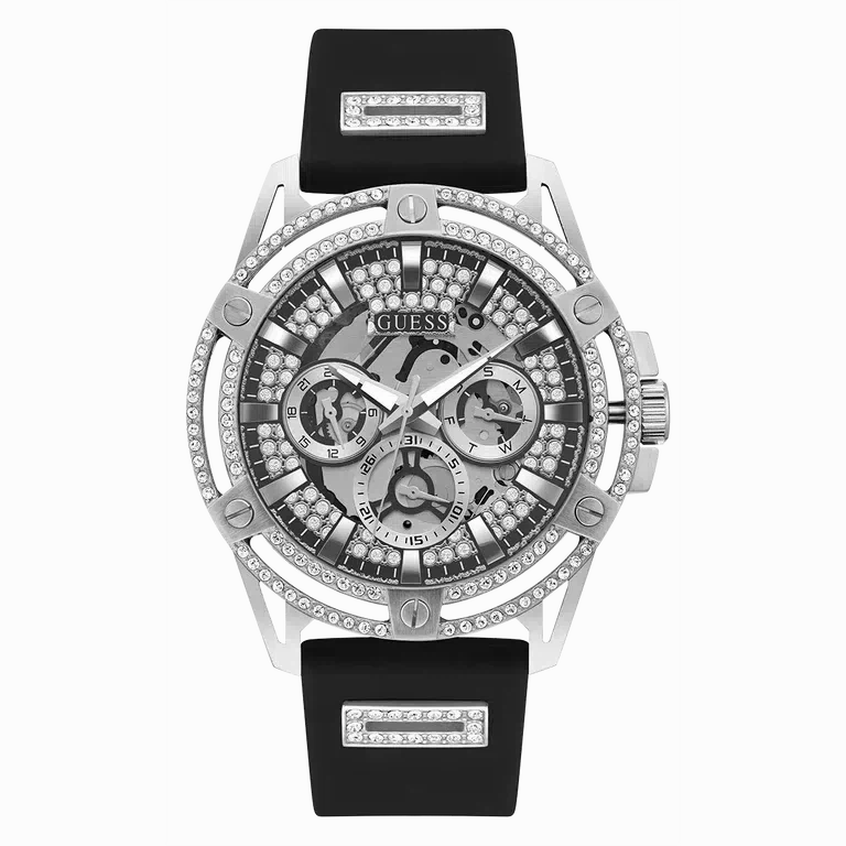 Guess Mens Black Silver Tone Multi-function Watch GW0537G1