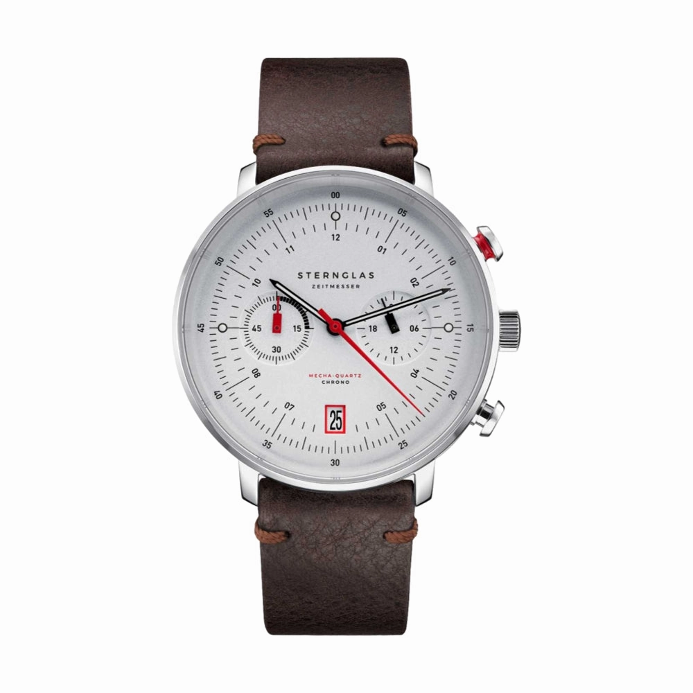 Hamburg Chrono Mecha-Quartz 42mm - Silver on Leather Strap