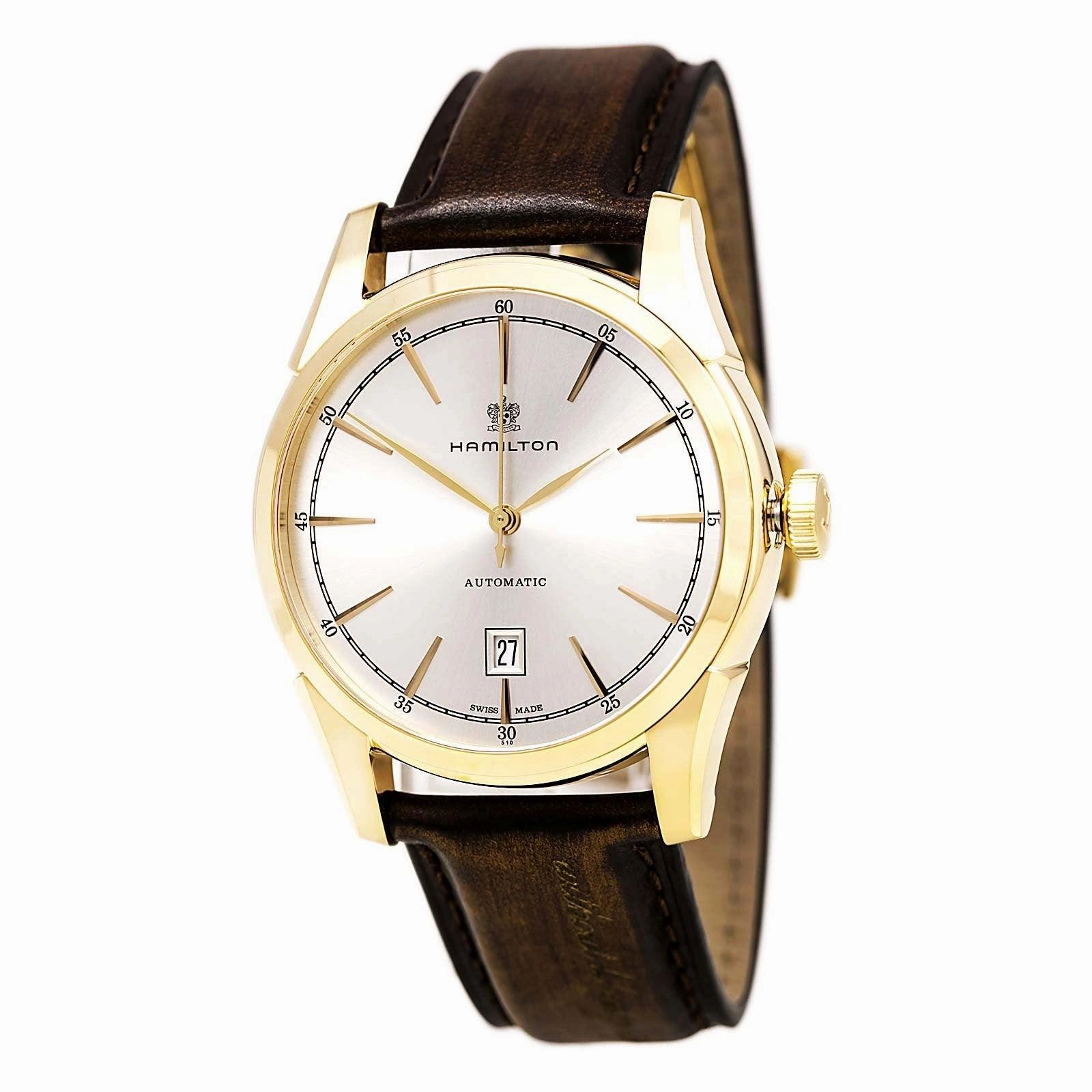 Hamilton H42445551 Men's Spirit of Liberty Brown Leather Strap Silver Dial Automatic Watch