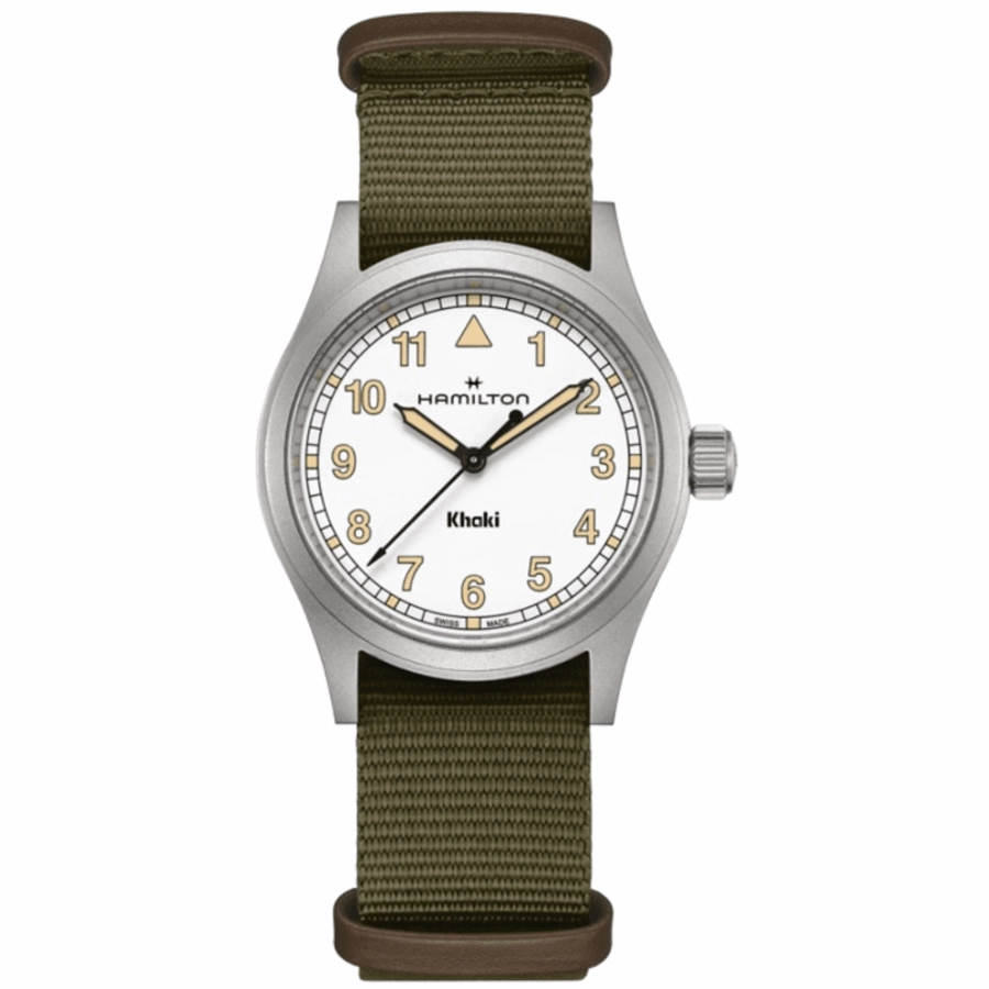 Hamilton Khaki Field Quartz White Dial Green Fabric Strap Men's Watch H69401910