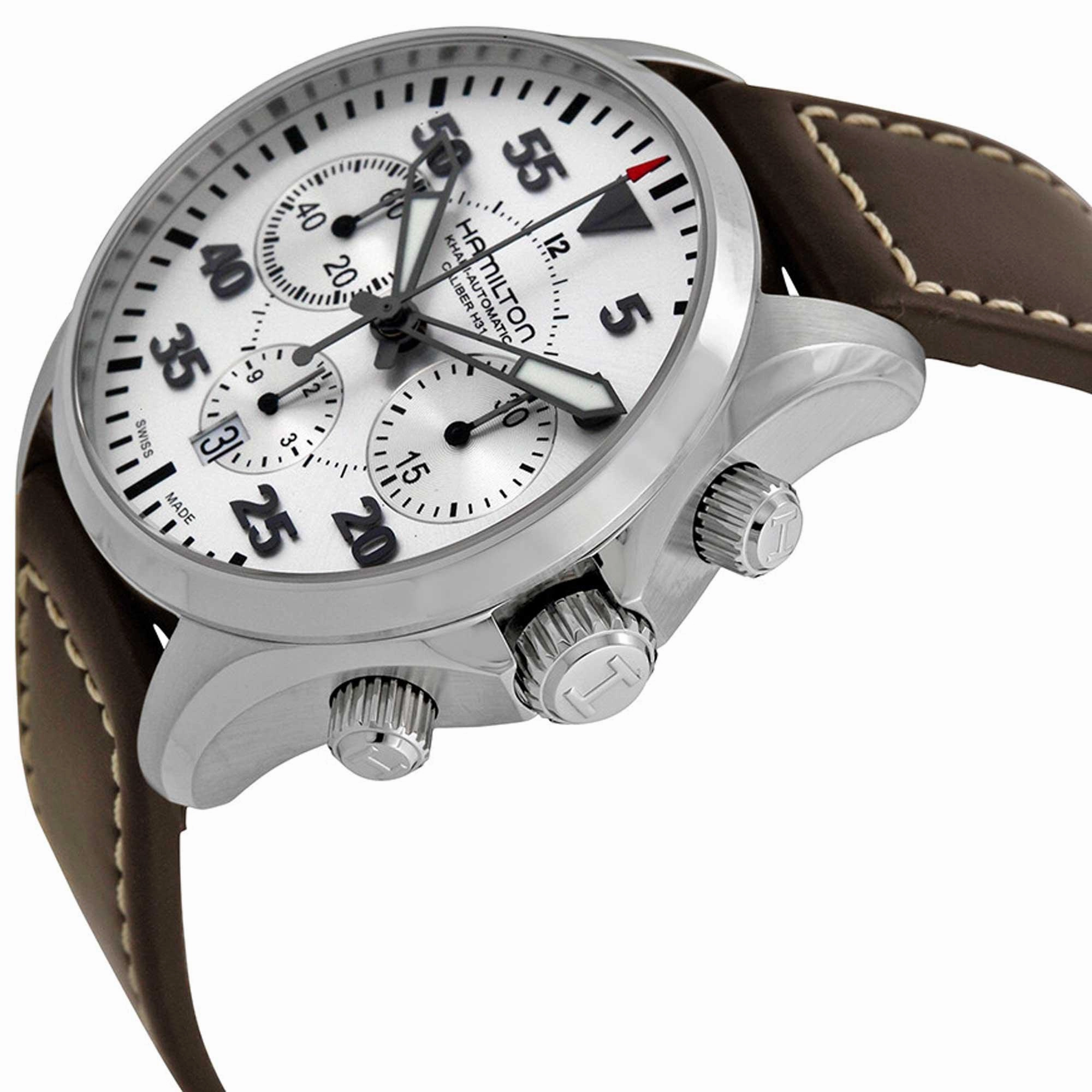 Hamilton Men's Watch - Khaki Aviation Chrono Silver Dial Brown Strap | H64666555