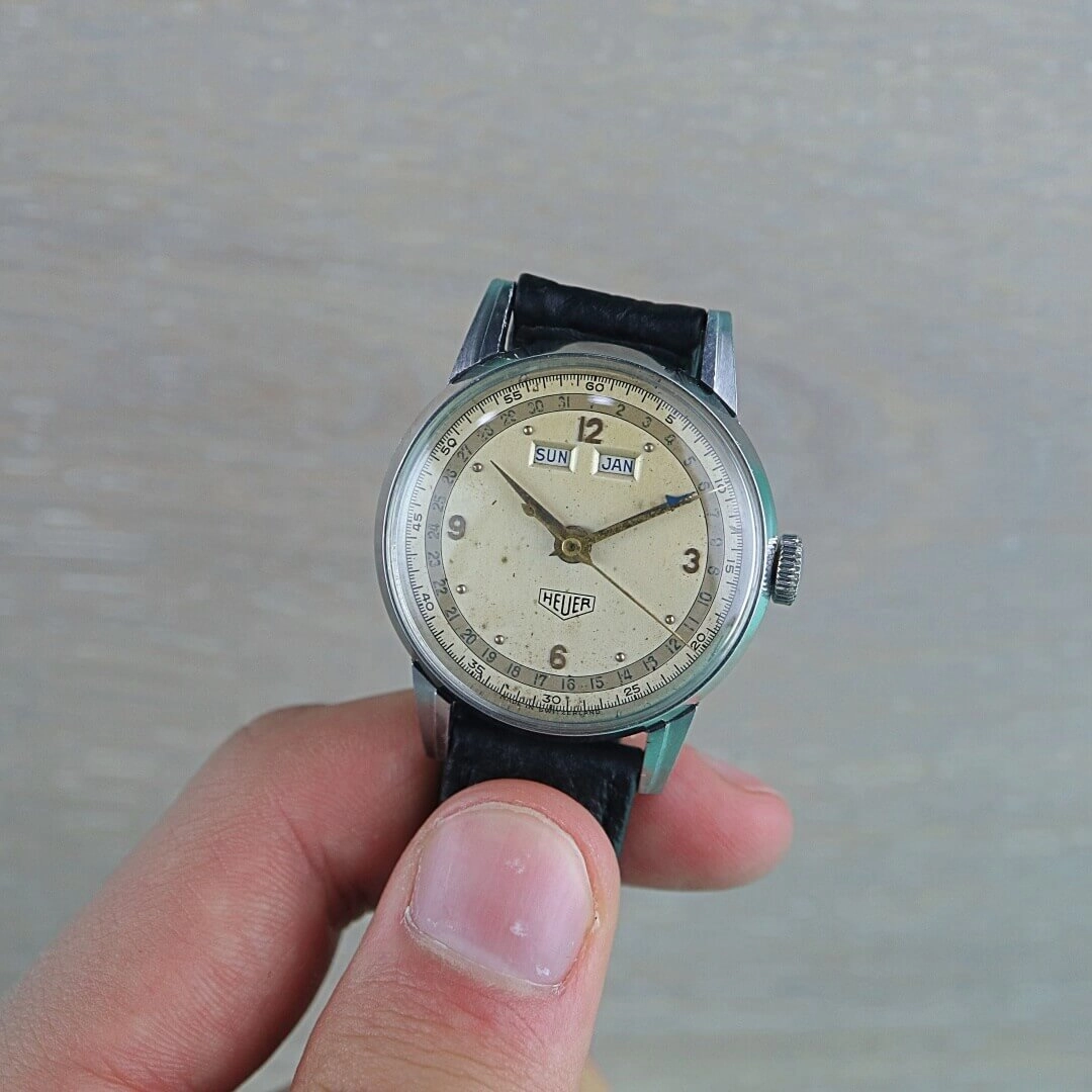 Heuer Triple Calendar 1950's Vintage Watch