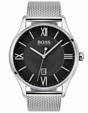 Hugo Boss Mens Govenor Dress Watch - Stainless Steel -Date - Stainless Mesh