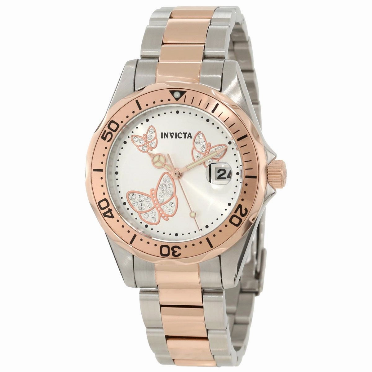 Invicta 12504 Women's Angel Silver Dial Two Tone Rose Gold Steel Bracelet Dive Watch