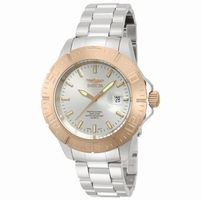 Invicta 14049 Men's Pro Diver Rose Gold Bezel Silver Dial Steel Bracelet Dive Watch